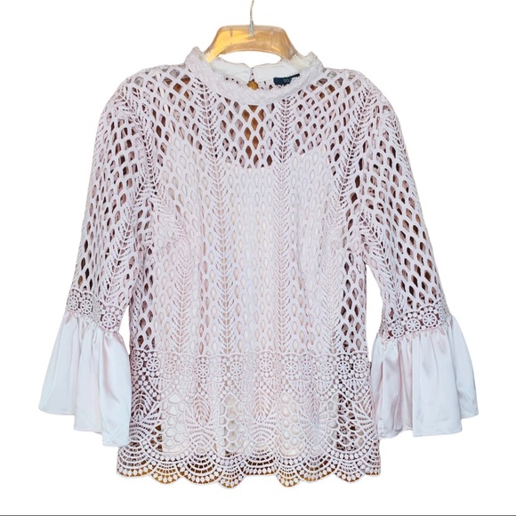 DOLCE CABO Satin Bell Sleeve Lace Blouse With Attached Camisole Women's Size M - Picture 2 of 13